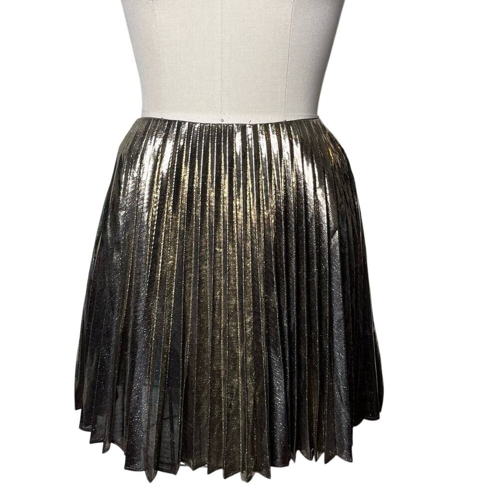 Maeve Anthropologie Metallic Gold Pleated Mini Skirt Size 8 Holiday Party